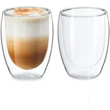 Relaxdays Latte Macchiato Gläser, 2er Set, doppelwandiges Glas, 350 ml, spülmaschinenfest, Kaffeegläser, transparent
