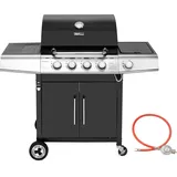 Royal Gourmet 4+1 Brenner Gasgrill Grillwagen mit automatischer Zündung,integriertem Thermometer, Unterschrank Edelstahl Brenner mit 14,5 kW Camping Gasgrill für Outdoor Barbecue Schwarz