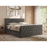 MKS Meble Boxspringbett 180x200 mit Bettkasten,Bett mit Matratze H4, Boxspringbett 180x200 mit Topper - Miren Duo - Dunkelgrau Velvet - H4