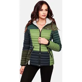 Navahoo Damen, Übergangsjacke Colorblocking leichte Steppjacke mit Kapuze Multikulti Multicolour Green Forest Gr. XS - XS