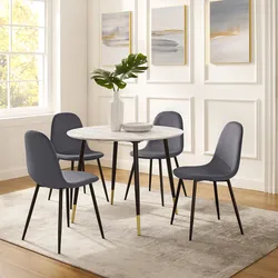 Essgruppe LEONIQUE "Eadwine, TOPSELLER Sitzgruppe Esstisch plus 4 Esszimmerstühle", grau, Samtvelours, Marmorfarben/grau, FSC-zertifizierter Holzwerkstoff, Sitzmöbel-Sets, Esstisch plus 4 Stühle in verschiedenen Farben