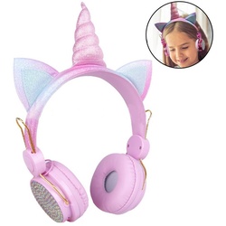 GelldG Einhorn Bluetooth-Kopfhörer Kabellos Bluetooth 5,0 Kinderkopfhörer Bluetooth-Kopfhörer rosa