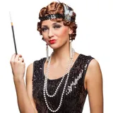 20er Jahre Kostüm Set Charleston Mode Zubehör Stirnband, Kette, Ohrringe, Zigarettenspitze Flapper Accessoires Diva Kostümzubehör Gatsby Femme Fatale Faschingszubehör Goldene Zwanziger Mottoparty