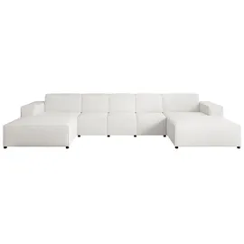beautysofa Ecksofa PEDRO U XL, breite Ottomane, Farbe: Weiß (Raven21) - Weiß