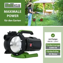 Trutzholm Gartenpumpe Edelstahl 800 W 3200 l/h Förderhöhe 44 m inkl. Handgriff und stabilem Pumpenfuß