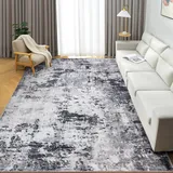CAROMIO Moderner Abstrakter Teppich Wohnzimmer 160x230 cm, Waschbarer Schlafzimmer Teppich, Rutschfester Kurzflorteppich für Bürobereich, Grau Weiß