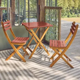 sweeek - Gartentisch aus Akazienholz, 2 Klappstühle - Terrakotta - Orange