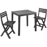 Dmora Outdoor-Lounge-Set Dlibutt, Gartenset mit 1 rechteckigen Tisch und 2 Klappstühlen, Pic Nic Indoor- und Outdoor-set, 100 % Made in Italy, Anthrazit - Schwarz