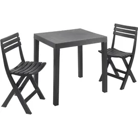 Dmora Outdoor-Lounge-Set Dlibutt, Gartenset mit 1 rechteckigen Tisch und 2 Klappstühlen, Pic Nic Indoor- und Outdoor-set, 100 % Made in Italy, Anthrazit - Schwarz