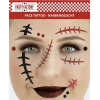 Party Factory Face Tattoo Narben, temporäres Glitter Gesichtstattoo für Motto Party, Halloween & Karneval, Kinder & Erwachsene