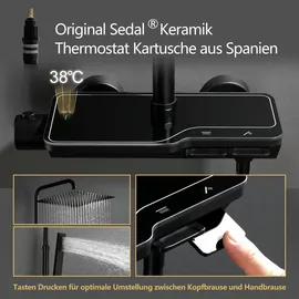 Görbach Duschsystem mit Thermostat Schwarz 20x20 cm