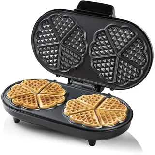 Bestron Doppel-Waffeleisen für klassische Herzwaffeln, Waffelmaker mit Backampel & Antihaftbeschichtung, 1.200 Watt, Farbe: Kupfer