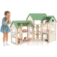 Costway Puppenhaus mit grünem Dach und 36 Zubehörteilen Traumhaus