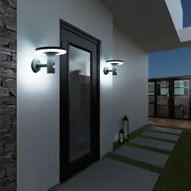 Expo Börse Wandlampe mit Bewegungsmelder LED Solarleuchte Haustürlampe Fassadenleuchte anthrazit Gartenlampe, 250lm, kaltweiß, BxH 24x21 cm, 2er Set