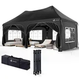 VOUNOT VOUNOT® 3x6m Pavillon Wasserdicht mit 6 Seitenwänden, Partyzelt Winterfest, UV-Schutz 50+, Gartenzelt Faltbar mit 6 Sandsäcken und Tragetasche, Schwarz