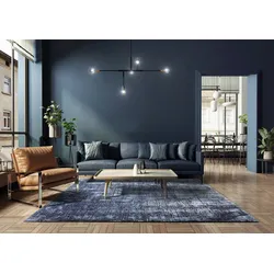Kadima Design Velours-Bodenteppich Musterverlauf  160x230cm, 11mm Florhöhe, 13mm Gesamthöhe  Dunkelblau  Schmutzabweisend  Dekorativ  TIBER-Rom