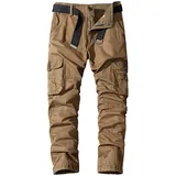 G&F Herren Cargohosen Beiläufig Cargohosen Mehrfachtaschen Trainieren Kampfmilitär Draussen Hose (Color : Khaki, Size : 36)