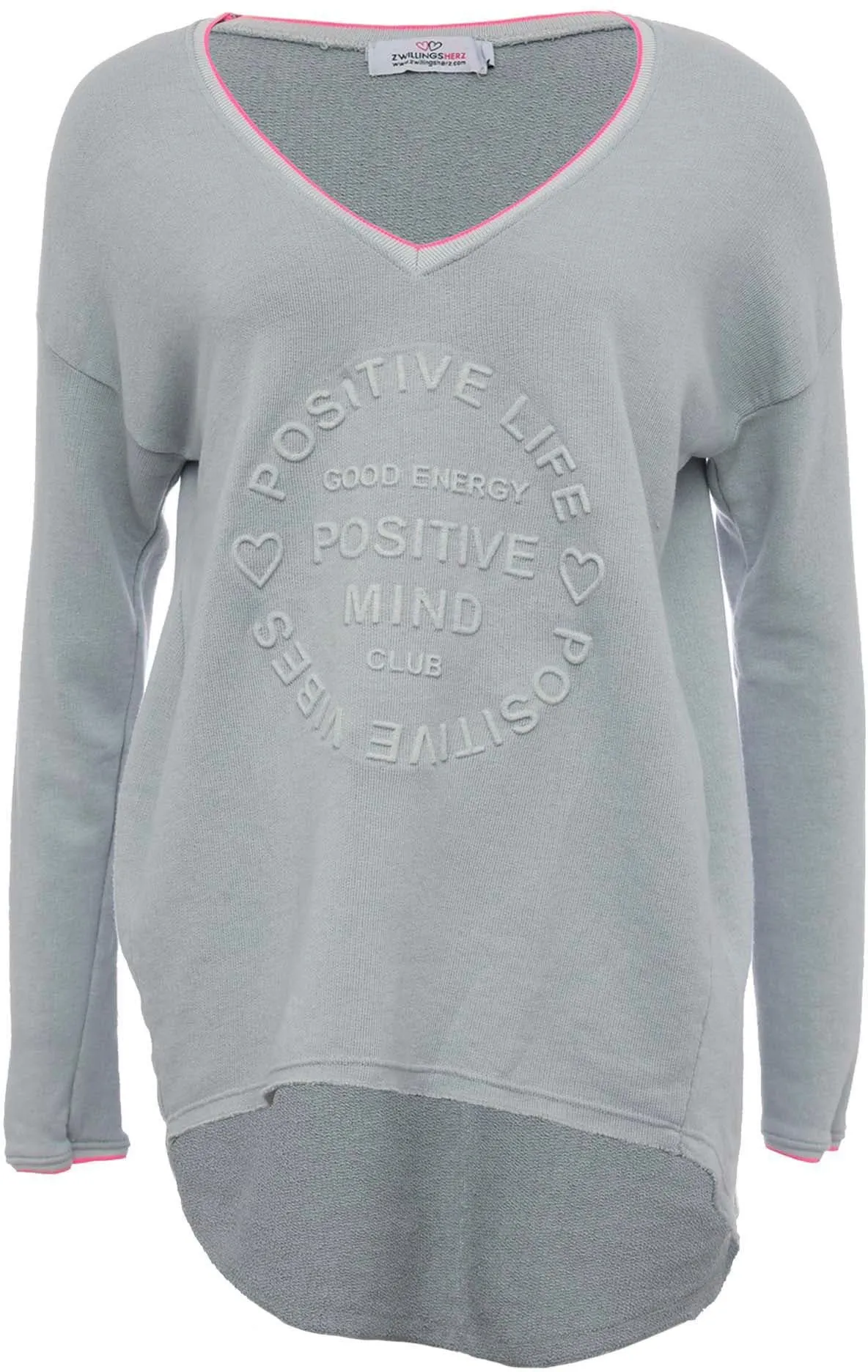 Zwillingsherz Sweatshirt, V-Ausschnitt mit Kontrastnaht in Neonfarben Zwillingsherz grau SM