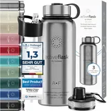 BeMaxx Trinkflasche Edelstahl ACTIVE FLASK + Strohhalm (3 Deckel) BPA-frei, Auslaufsicher, Kohlensäure geeignet - Wasserflasche Fahrrad Thermosflasche Isoliert Isolierflasche Sport Wasser Flasche Kinder Tee