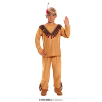 Fiestas GUiRCA Indianer Kostüm Kinder Jungen - Western Häuptling Kostüm Wildleder Optik mit Indianer Kopfschmuck - Alter 7-9 J. - Wilder Westen Uhreinwohner Karneval, Fasching, Cowboy Kostüm Party