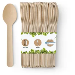 BIOZOYG 1000 Stück Papierlöffel 16,5cm braun umweltfreundliche Einweglöffel stabile angenehme Papierlöffel biologisch abbaubar für Catering, Events