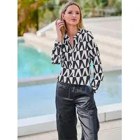 Heine Druckbluse HEINE, Damen, Gr. 42, schwarz (ecru, schwarz,