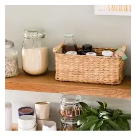HMF Aufbewahrungskorb Badezimmer, Korb geflochten aus Wasserhyazinthe mit Holzgriffen, 30 x 15 x 13 cm