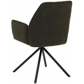 Mendler Esszimmerstuhl HWC-G67, Küchenstuhl Stuhl Armlehne, drehbar Auto-Position, Stoff/Textil Bouclé Öko-Tex MVG ~ olivgrün