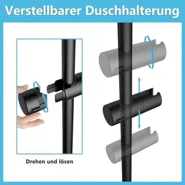 Görbach Duschset Edelstahl Duschstange mit Verstellbarer Duschkopfhalterung, Bohrlöcher-kompatible Wandhalterungen, Passend für Standard-Handbrausen, Brausestange 70 cm mit Duschablage Schwarz