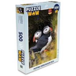 MuchoWow Puzzle Papageientaucher verstecken sich, 500 Puzzleteile, Foto-Puzzle, Bilderrätsel, Puzzlespiele, Spielzeug bunt