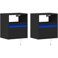 VidaXL Wand-Nachttische mit LED-Leuchten 2 Stk. Schwarz
