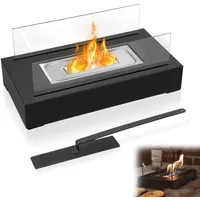 YRHome Ethanol Tischkamin Bioethanol Tischkamin Bio Edelstahl Kamin Ethanol Kamin Tischfeuer mit Deko Steinen Brennkammern Löschgerät Glaskamin für Indoor Outdoor Dekofeuer Glasfeuer Schwarz Type C