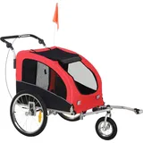 PawHut 2 in 1 Hundeanhänger Jogger Fahrradanhänger Hunde Hunde-Fahrradanhänger Rot+Schwarz 155 x 83 x 108 cm   Aosom