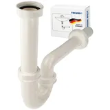 tecuro Geruchsverschluss Ablaufgarnitur Siphon 1 1/4 Zoll x 32 mm, für Waschtisch mit Kürzbarem Tauchrohr und Wandrosette, Kunststoff Weiß - 58505