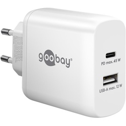Goobay USB-CTM PD Dual-Schnellladegerät (45 W) weiß - 1x USB-CTM-Anschluss (Power Delivery) und 1x USB-A-Anschluss - weiß