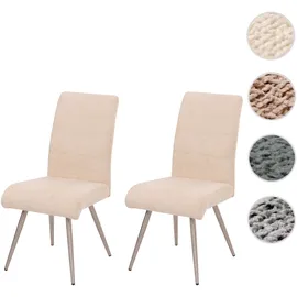 Mendler Esszimmerstuhl HWC-G55 Stoff Chenille creme 2er Set