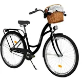 Milord Komfort Fahrrad Mit Weidenkorb Damenfahrrad, 28 Zoll, Schwarz, 1 Gang - Schwarz