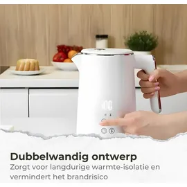 MPM MCZ-120 Wasserkocher 1,5L mit Doppelwand-Design, Temperaturregelung 40-100°C, Edelstahl-Innenbehälter, 2200W, Geräuscharm, Weiß