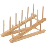 LUMoony 1Pcs Doppelschicht Geschirrabtropfgestell aus Holz Küche Geschirrkorb Tellerständer aus Bambus-Holz Wood Plate Drain Rack Bambusholz-Geschirrregal Kitchen Organizer