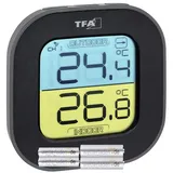 TFA Dostmann FUN Thermometer mit Aussensensor Funk, innen/aussen, digital, Tendenzpfeilen, schwarz, L95 x B45 x H165 mm, schwarz mit Batterien