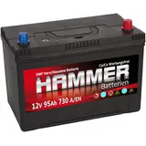 Autobatterie Hammer 12V 95Ah +Rechts Asia Starterbatterie ersetzt 90 92 100 Ah