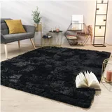 TT Home Teppich Wohnzimmer Hochflor Langflor Weich Soft Modernes Einfarbiges Design, Farbe: Schwarz, Größe:140x200 cm
