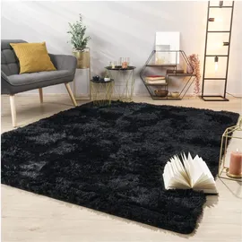 TT Home Teppich Wohnzimmer Hochflor Langflor Weich Soft Modernes Einfarbiges Design, Farbe: Schwarz, Größe:140x200 cm