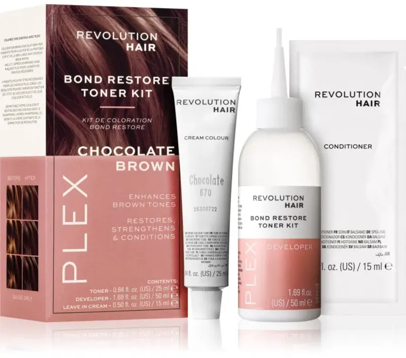 Revolution Haircare Plex Bond Restore Kit Set für eine leuchtendere Haarfarbe Farbton Chocolate Brown 1 St.
