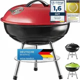 Micro BBQ Campinggrill Kugelgrill Mini Grill; Kompakter Reise Holzkohle-Grill Tischgrill Edelstahl emailliert 38cm (Rot)