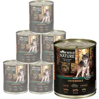 Dehner Wild Nature Hundefutter Unterholz, Nassfutter getreidefrei / zuckerfrei, für ausgewachsene Hunde, Wildschwein, 6 x 800 g Dose (4.8 kg)