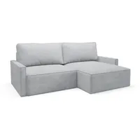 Deine Möbel 24 Wohnlandschaft NEVADA 229 cm breit Ecksofa Sofa Wohnzimmer L-Couch Cord Samt, Bouclé Weiß Creme Grau Hellgrau Dunkelgrau 3 Teile, mit Bettfunktion Schlaffunktion grau|silberfarben
