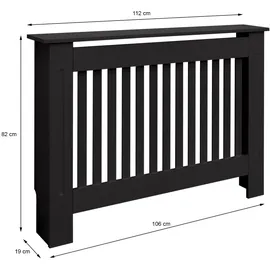ECD Germany Heizkörperverkleidung Landhausstil 112x19x82 cm Schwarz, MDF lackiert, Heizungsverkleidung Heizkörperabdeckung für Wohnzimmer &
