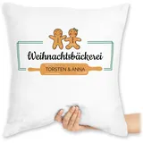 Kissen 40x40 Zierkissen - Weihnachtskissen Christmas Geschenke - Weihnachtsbäckerei Lebkuchenmann Lebkuchenfrau - 40 x 40 cm - Weiß - personalisierte weihnachten weihnachtliches weihnacht