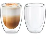 Relaxdays Latte Macchiato Gläser, 2er Set, doppelwandiges Glas, 350 ml, spülmaschinenfest, Kaffeegläser, transparent